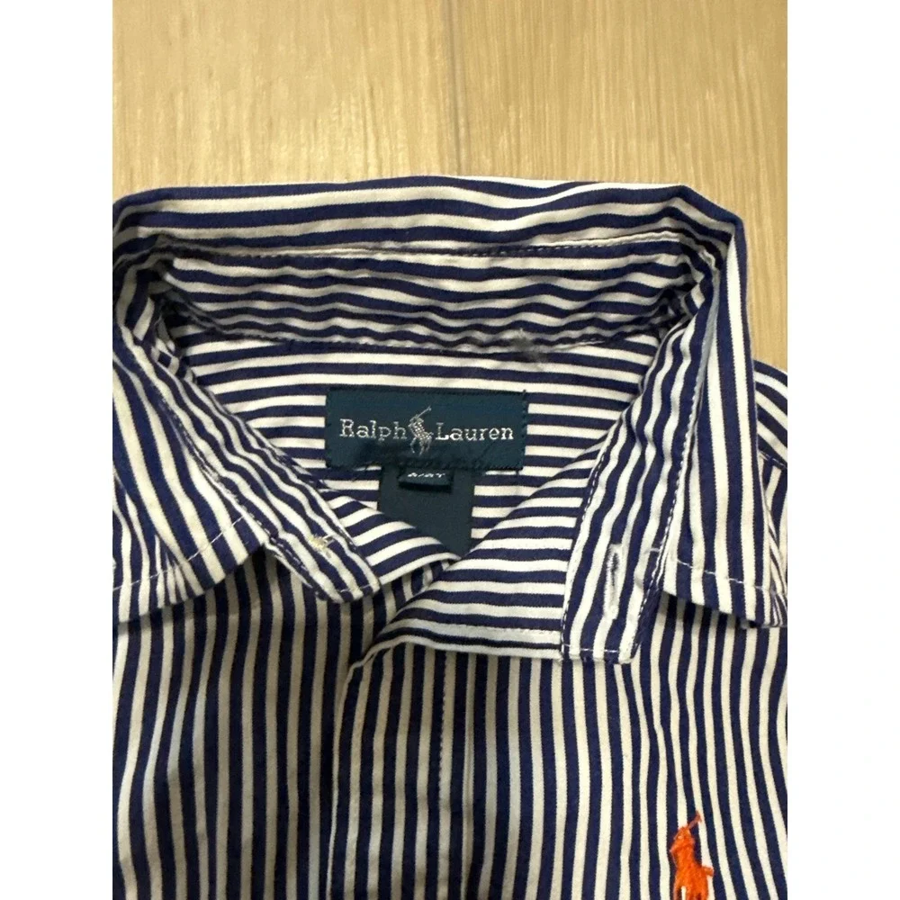 Ralph Lauren Kids Navy White Striped Button Down Shirt Long Sleeve Cotton 2 2T